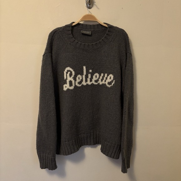 Wooden Ships Sweaters - Wooden Ships Sweater BELIEVE Mohair Wool‎ Blend M/L Gray Christmas